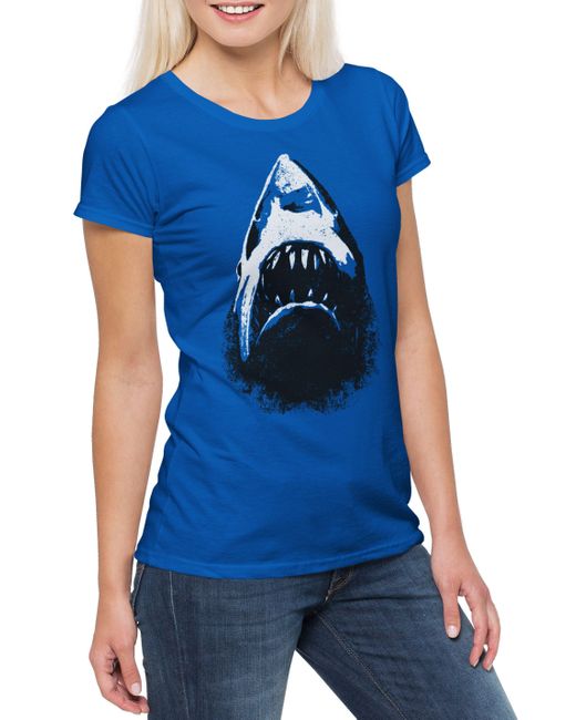 Urban Backwoods Blue Print- Shark Face T-Shirt Hai Jaws Sharks Geek Nerd Haifisch Weiße