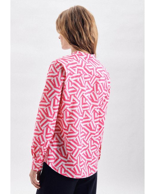 Rose Pink Kragen | Langarm Geometrische Klassische Lyst Schwarze Bluse Seidensticker in DE Muster