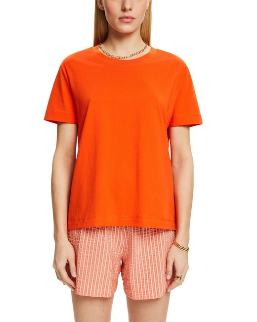Esprit Orange Baumwoll-T-Shirt mit Rundhalsausschnitt (1-tlg)