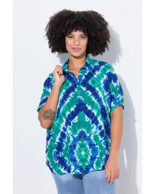 Angel of Style Blue Hemdbluse Bluse A-Linie Batik-Muster Halbarm