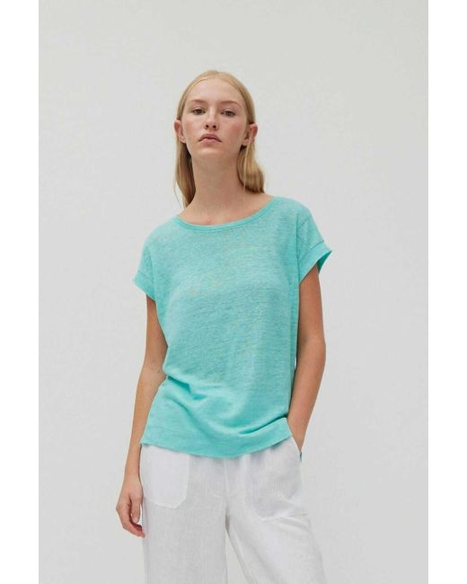 THE FASHION PEOPLE Blue T-Shirt solid Linen