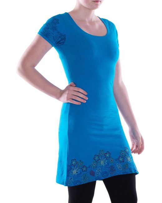 Vishes Blue Sommerkleid A-Linie Kleid Baumwolle Blumen-Muster mit Stickerei Alternative Bekleidung