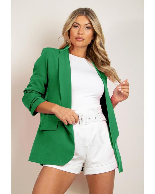 Worldclassca Green Blazer Longblazer 3/4 Arm mit Raffung Reverskragen