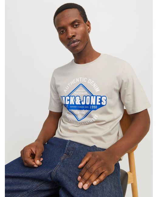 Jack & Jones Rundhalsshirt JJELOGO TEE SS O-NECK 2 COL SS25 SN mit Logo Print in Blue für Herren