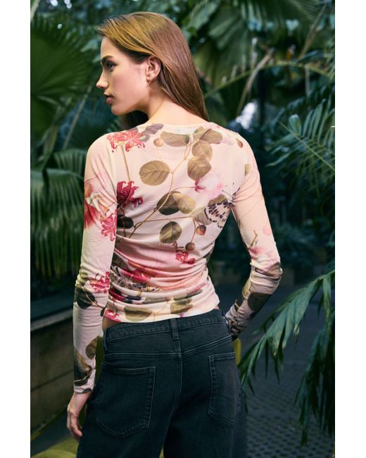 Next Pink T-Shirt Kew Collection Langarmoberteil mit Mesh und Print (1-tlg)