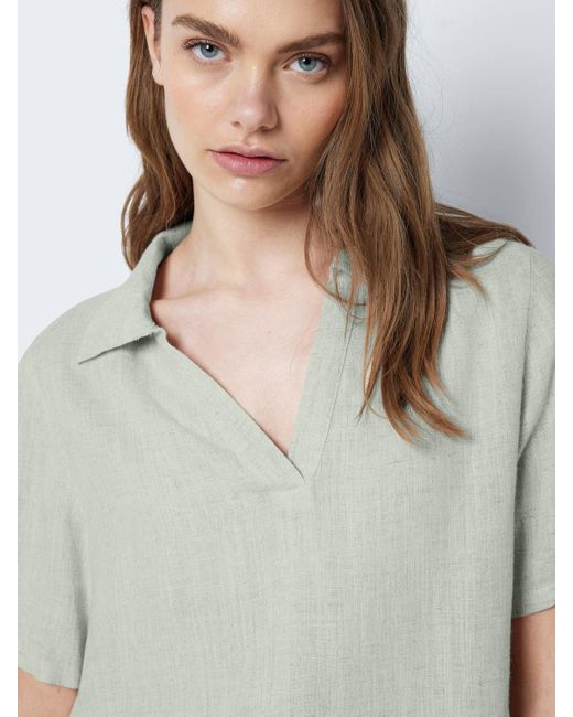Noisy May Gray Blusenshirt Top Lässiges Polokragen Shirt Bequeme Kurzarm Bluse 7394 in Mint