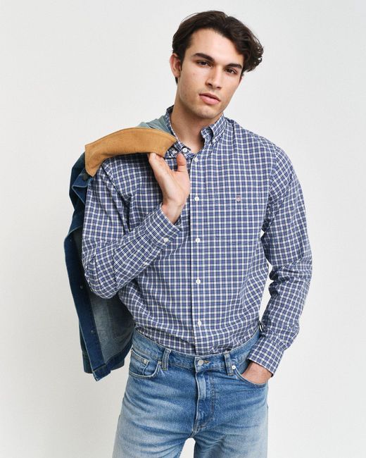 Gant Langarmhemd REG POPLIN SMALL CHECK SHIRT Regular Fit Popeline Hemd mit kleinem Karomuster in Blue für Herren