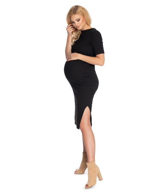 Peekaboo Black Maxikleid Umstandskleid Kleid für Schwangerschaft Kurzarm Sommerkleid