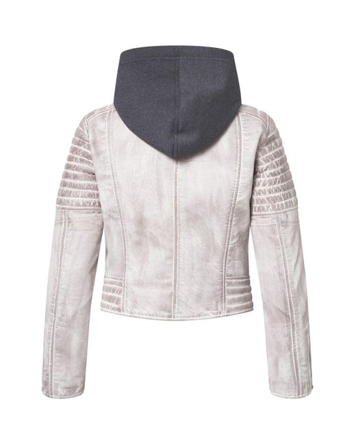 Bolongaro Trevor Gray Lederjacke ROBYN HOODIED BIKER Weiches Leder, gewalkte Oberfläche, Jersey-Kapuze