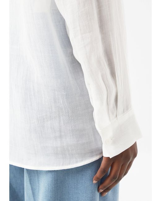 Comma, White Langarmbluse Semitransparente Ramie-Bluse in Oversize