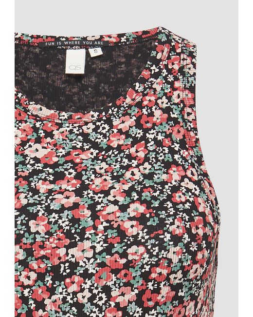 QS Blue Shirttop Geripptes Tanktop mit All-over-Print Paspel