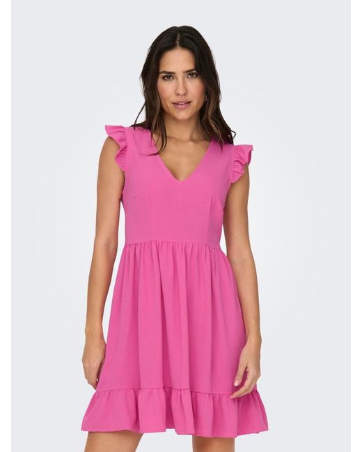 ONLY Pink Minikleid ONLMETTE LIFE CAPSLEEVE DRESS WVN mit Volant
