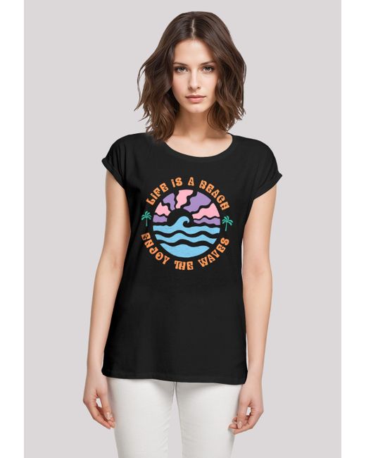 F4NT4STIC Black Shirt Life Is A Beach Enjoy The Waves Premium Qualität