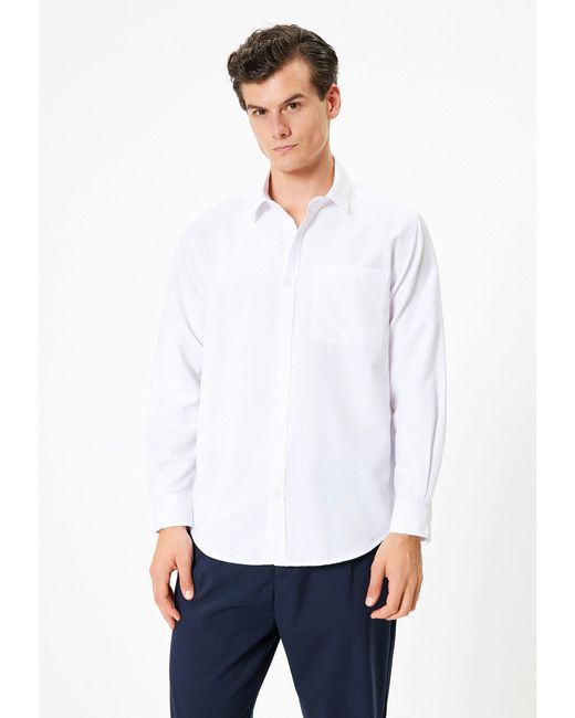 Koton Langarmshirt Hemdkragen Langärmelig in White für Herren