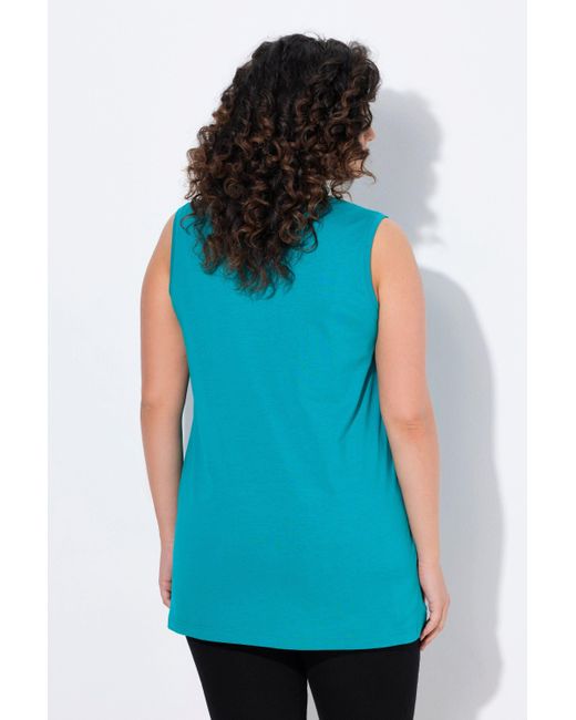Ulla Popken Blue Longtop Top V-Ausschnitt Relaxed ärmellos Baumwolle