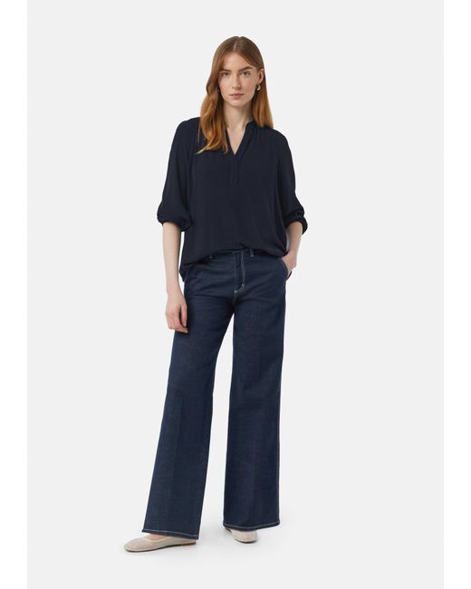 comma casual identity Blue Langarmbluse Viskosebluse mit Raglanärmeln Raffung