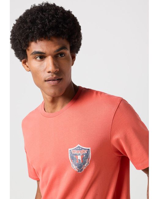 Wrangler T-Shirt AMERICANA mit Markenlabel auf der Brust in Orange für Herren