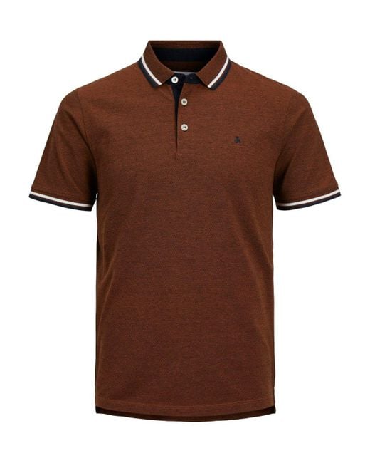 Jack & Jones Poloshirt Polo Shirt JJEPAULOS Sommer Hemd Kragen Pique Cotton (1-tlg) 3613 in Braun in Brown für Herren
