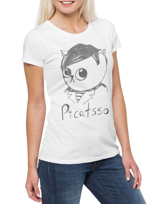 Urban Backwoods White Print- Picatsso T-Shirt Cat Cats Pablo Art Student Arts Picasso Kunst