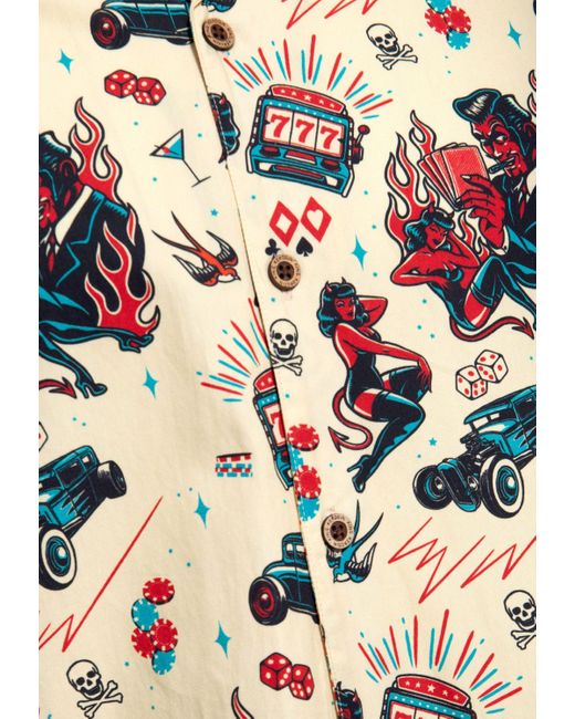 King Kerosin Kurzarmhemd Rockabilly Devil mit Allover-Artwork-Print in White für Herren