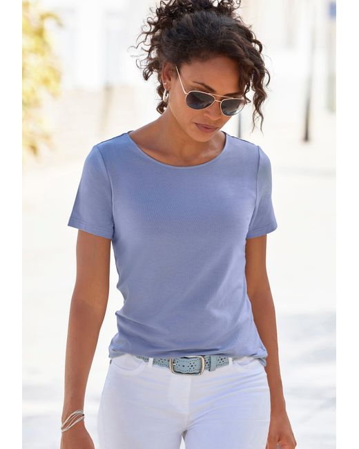 Lascana Blue Shirt mit Rundhals-Ausschnitt (2er-Pack) aus elastischer Baumwoll-Modal-Qualität