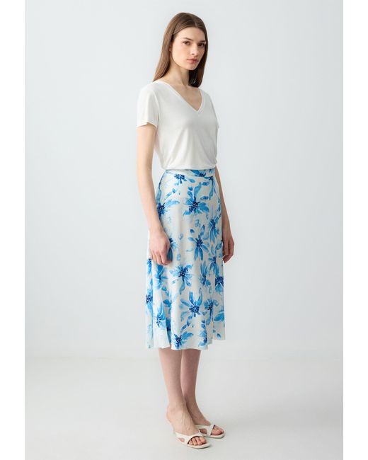 Jimmy Key Blue Minirock Relaxed Fit Midi-rok met hoge taille en bloemenmotief