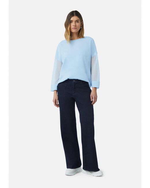 Comma, White Langarmshirt Leichter Strickpullover im Relaxed Fit mit transparenten Ärmeln