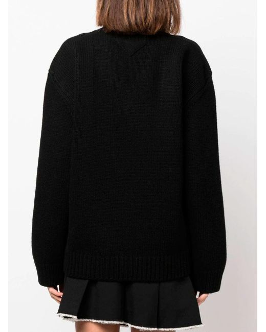 Jersey de manga larga con cuello en V Prada de color Black