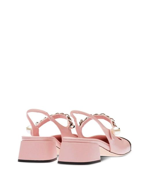 Zapatos de tacón destalonados de piel Miu Miu de color Pink