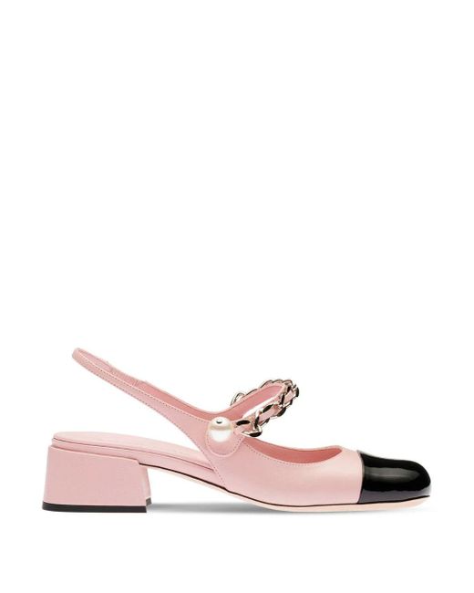 Zapatos de tacón destalonados de piel Miu Miu de color Pink