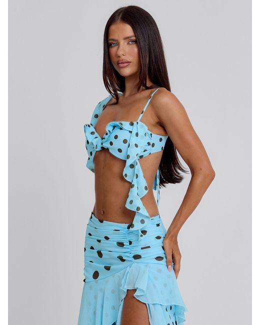 Outcast Blue Farwin Maxi Skirt Polka Dot