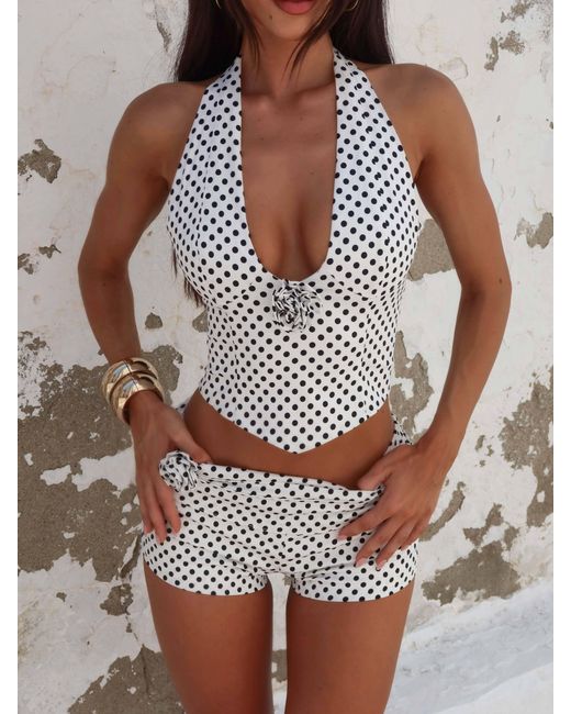 Outcast Women's Brown Piai Corset Top Polka Dot sleeveless tops