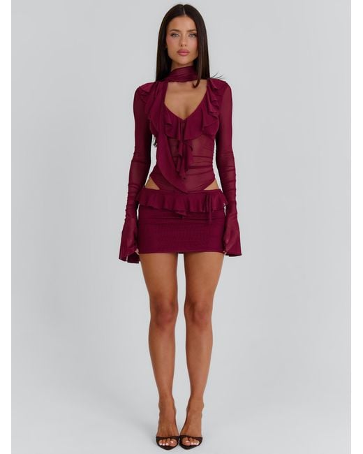 Outcast Purple Avaline Mini Dress Burgundy