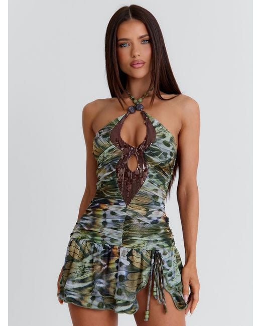 Outcast Green Mutia Mini Dress Wings