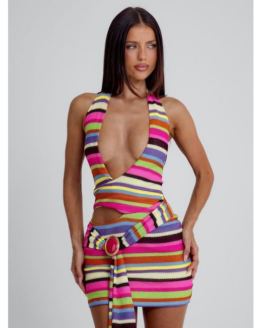 Outcast Red April Mini Dress Multi Stripe