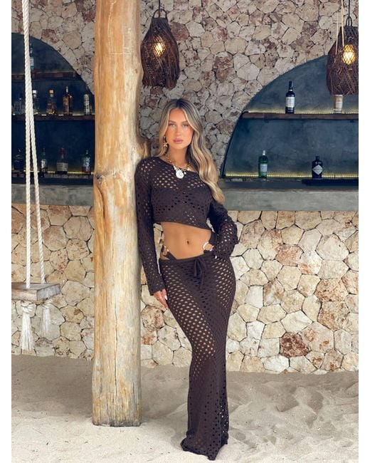 Outcast White Harlow Maxi Skirt Chocolate