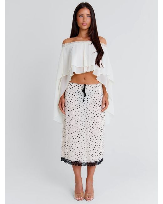 Outcast White Elaina Midi Skirt Cream Polka Dot