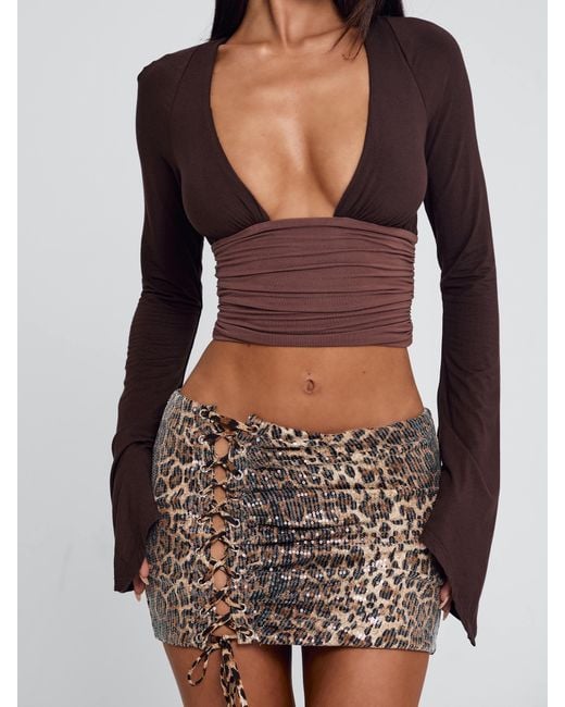 Outcast Blue Lulum Mini Skirt Leopard Sequin