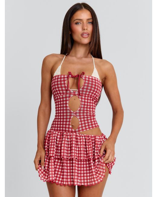 Outcast Brown Lorena Mini Dress Gingham