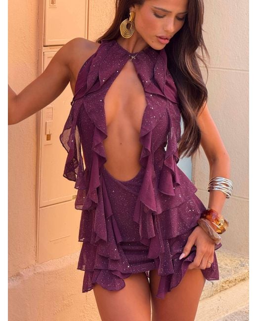 Outcast Sashai Mini Dress Sparkle Plum in Purple | Lyst