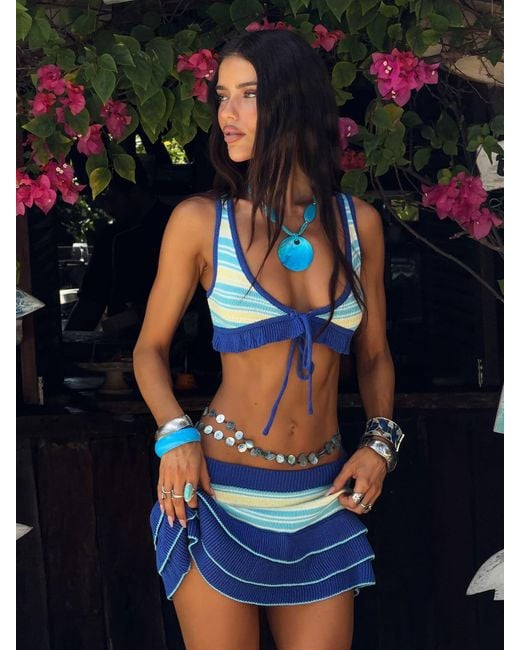 Outcast Blue Madelynn Crop Top Stripe