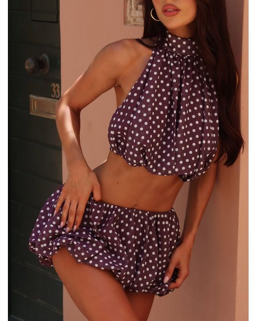 Outcast Purple Anahi Mini Skirt Polka Dot