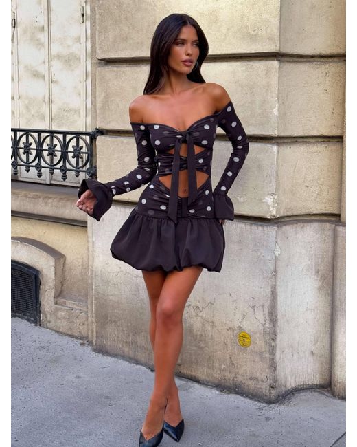 Outcast Gray Elysha Mini Dress Choc Polka Dot