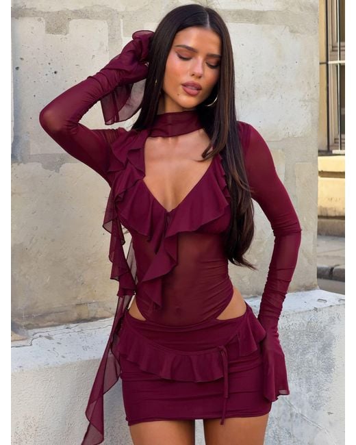 Outcast Purple Avaline Mini Dress Burgundy