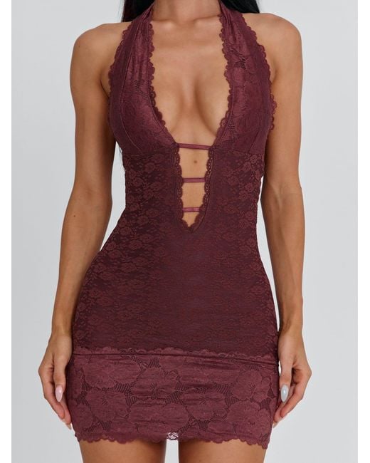 Outcast India Mini Dress Dark Mauve in Red | Lyst