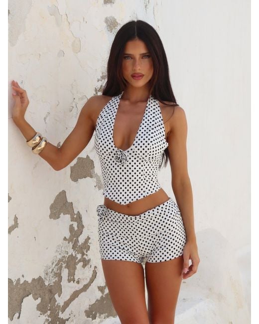 Outcast Women's Brown Piai Corset Top Polka Dot sleeveless tops