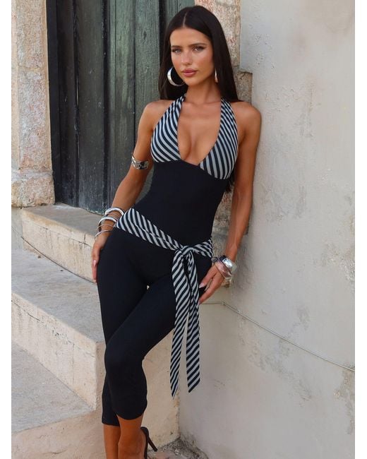 Outcast Black Malani Capri Jumpsuit Stripe