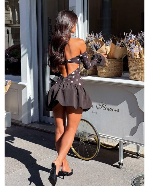 Outcast Gray Elysha Mini Dress Choc Polka Dot