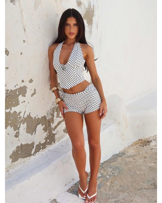 Outcast Women's Brown Piai Corset Top Polka Dot sleeveless tops