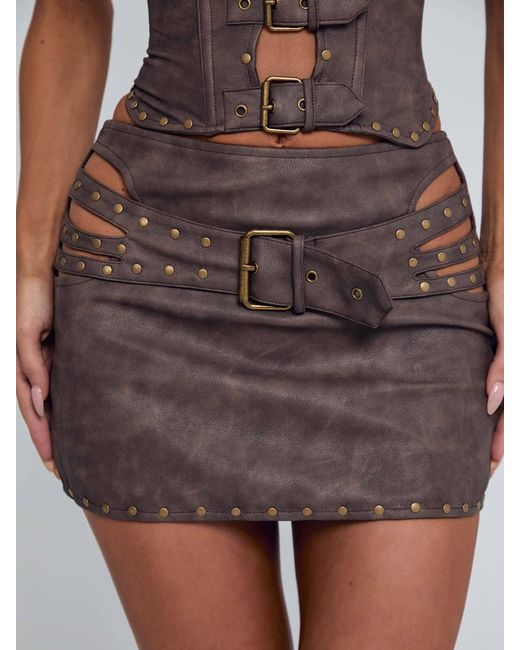 Outcast Brown Rodeo Mini Skirt Chocolate